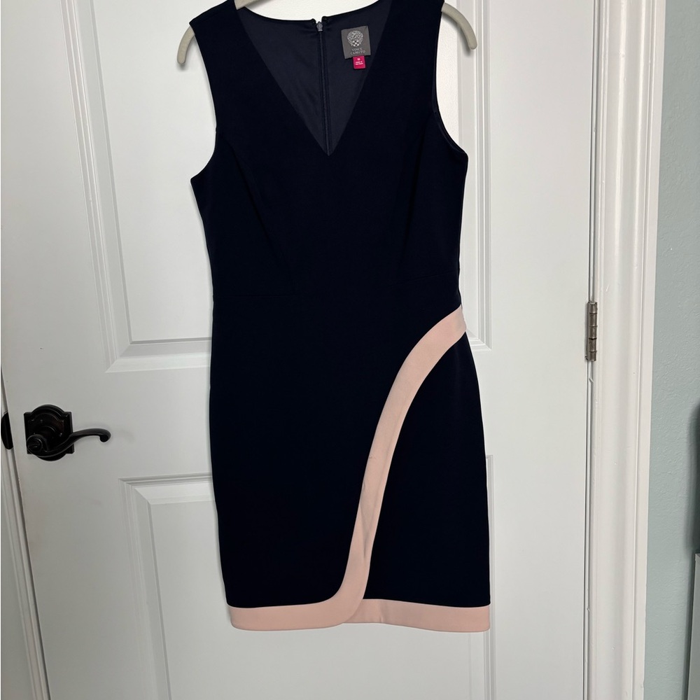 Vince Camuto Black and Orange Asymmetrical Sheath Dress